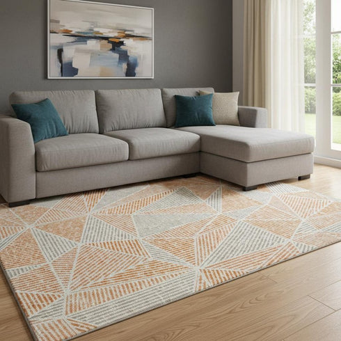 8' X 10' Orange And Gray Geometric Washable Area Rug With UV Protection