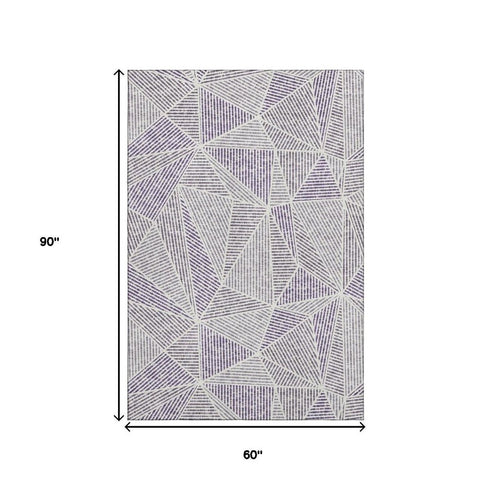 5' X 8' Purple And Silver Geometric Washable Area Rug With UV Protection