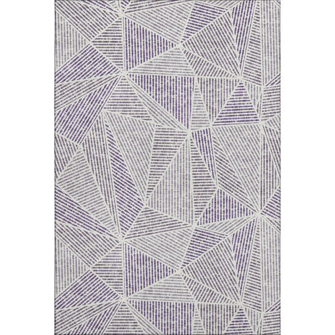 5' X 8' Purple And Silver Geometric Washable Area Rug With UV Protection