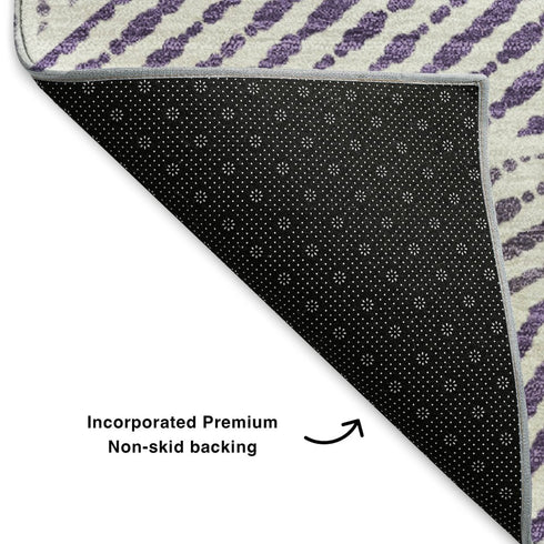 5' X 8' Purple And Silver Geometric Washable Area Rug With UV Protection