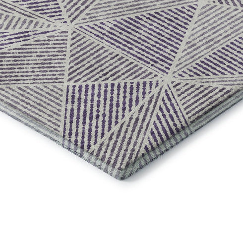 5' X 8' Purple And Silver Geometric Washable Area Rug With UV Protection