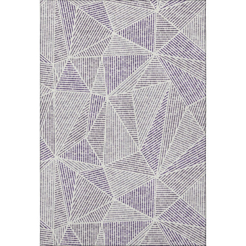 5' X 8' Purple And Silver Geometric Washable Area Rug With UV Protection
