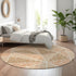8' Terra Cotta And Beige Geometric Washable Round Rug With UV Protection