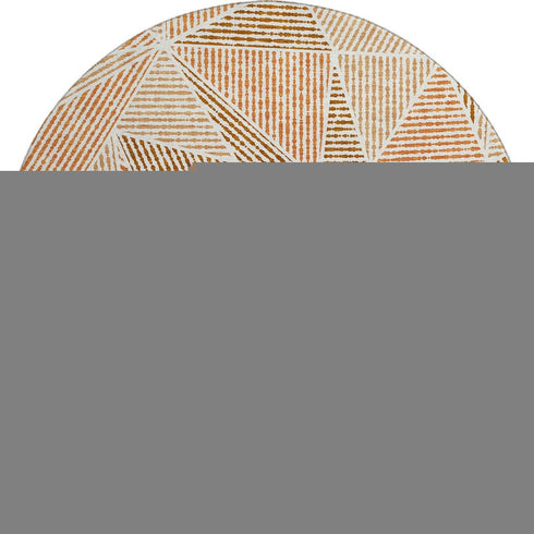 8' Terra Cotta And Beige Geometric Washable Round Rug With UV Protection