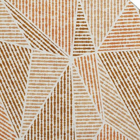 8' Terra Cotta And Beige Geometric Washable Round Rug With UV Protection
