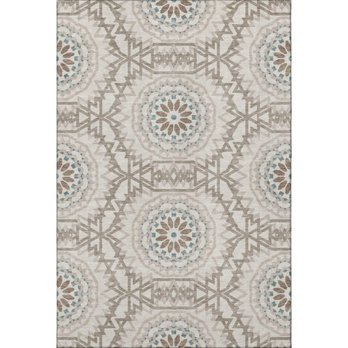 8' X 10' Beige Teal And Brown Geometric Washable Area Rug With UV Protection