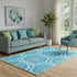 5' X 8' Blue Ivory And Olive Green Geometric Washable Area Rug With UV Protection