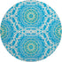 8' Blue Ivory And Olive Green Geometric Washable Round Rug With UV Protection