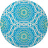 8' Blue Ivory And Olive Green Geometric Washable Round Rug With UV Protection