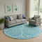 8' Blue Ivory And Olive Green Geometric Washable Round Rug With UV Protection
