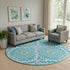 8' Blue Ivory And Olive Green Geometric Washable Round Rug With UV Protection