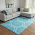 8' X 10' Blue Ivory And Olive Green Geometric Washable Area Rug With UV Protection