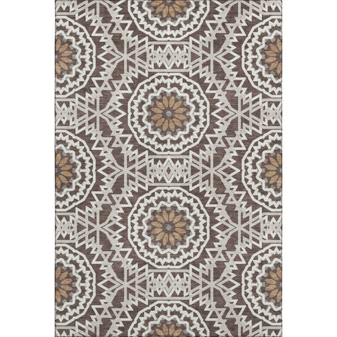 5' X 8' Chocolate And Ivory Geometric Washable Area Rug With UV Protection