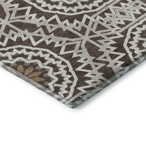 5' X 8' Chocolate And Ivory Geometric Washable Area Rug With UV Protection