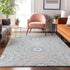 9' X 12' Denim Blue And Ivory Geometric Washable Area Rug With UV Protection