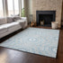 9' X 12' Denim Blue And Ivory Geometric Washable Area Rug With UV Protection
