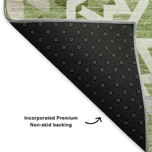 8' X 10' Green And Ivory Geometric Washable Area Rug With UV Protection
