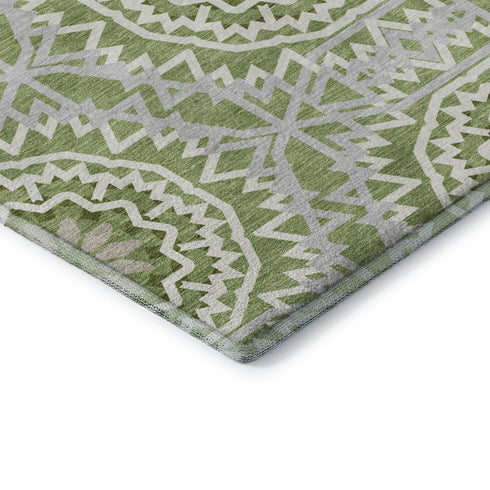8' X 10' Green And Ivory Geometric Washable Area Rug With UV Protection