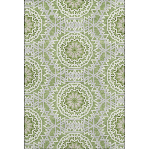 9' X 12' Green And Ivory Geometric Washable Area Rug With UV Protection