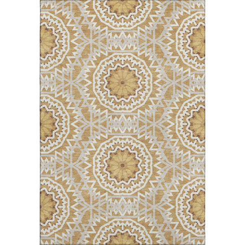 9' X 12' Gold And Ivory Geometric Washable Area Rug With UV Protection