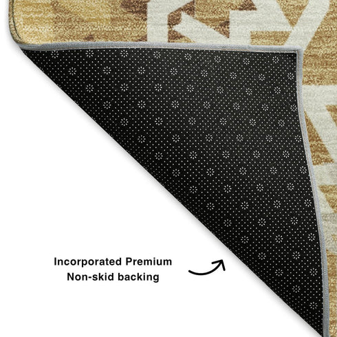 9' X 12' Gold And Ivory Geometric Washable Area Rug With UV Protection