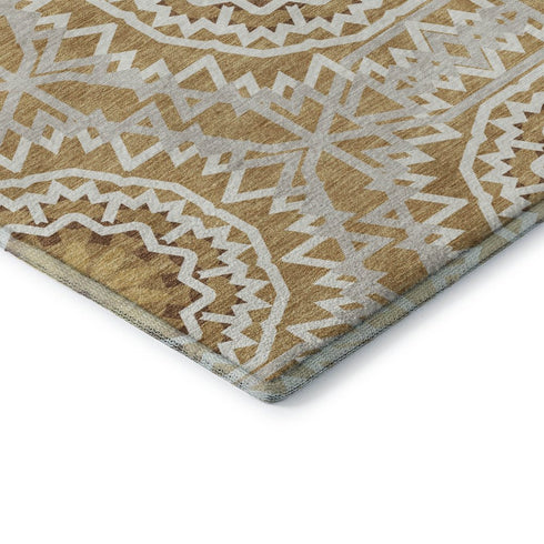 9' X 12' Gold And Ivory Geometric Washable Area Rug With UV Protection