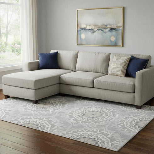 9' X 12' Gray And Ivory Geometric Washable Area Rug With UV Protection