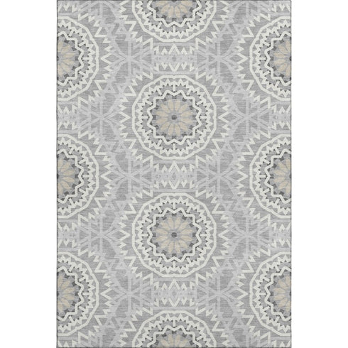 9' X 12' Gray And Ivory Geometric Washable Area Rug With UV Protection