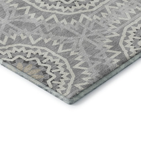 9' X 12' Gray And Ivory Geometric Washable Area Rug With UV Protection