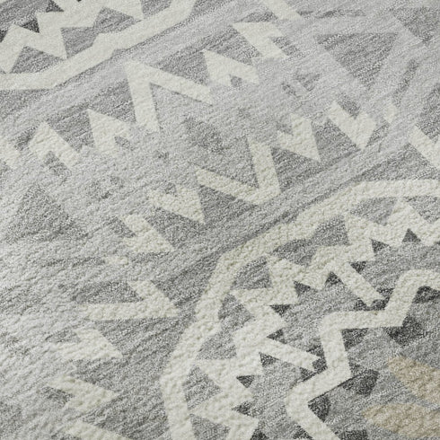 9' X 12' Gray And Ivory Geometric Washable Area Rug With UV Protection