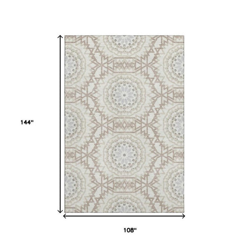 9' X 12' Ivory And Gray Geometric Washable Area Rug With UV Protection