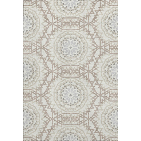 9' X 12' Ivory And Gray Geometric Washable Area Rug With UV Protection