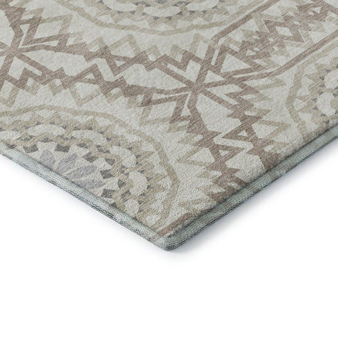 9' X 12' Ivory And Gray Geometric Washable Area Rug With UV Protection