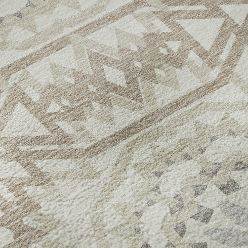 9' X 12' Ivory And Gray Geometric Washable Area Rug With UV Protection