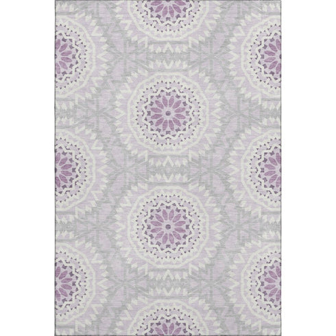 8' X 10' Lilac And Ivory Geometric Washable Area Rug With UV Protection