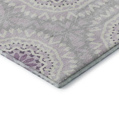 8' X 10' Lilac And Ivory Geometric Washable Area Rug With UV Protection