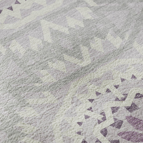 8' X 10' Lilac And Ivory Geometric Washable Area Rug With UV Protection