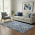 5' X 8' Navy Blue And Ivory Geometric Washable Area Rug With UV Protection