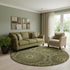 8' Olive Green And Gold Geometric Washable Round Rug With UV Protection