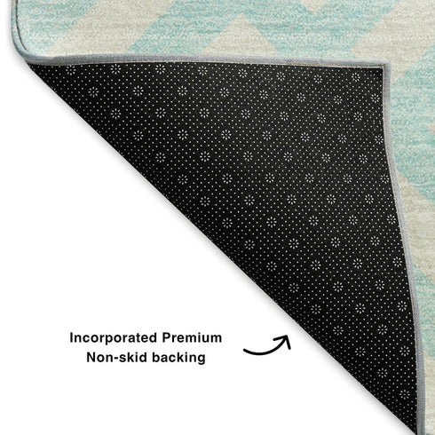 9' X 12' Aqua And Ivory Geometric Washable Area Rug With UV Protection