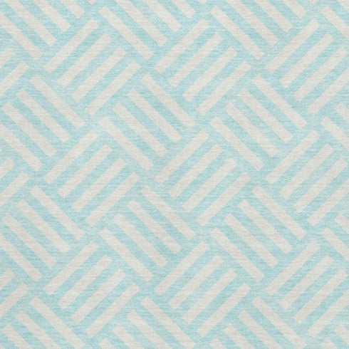 9' X 12' Aqua And Ivory Geometric Washable Area Rug With UV Protection