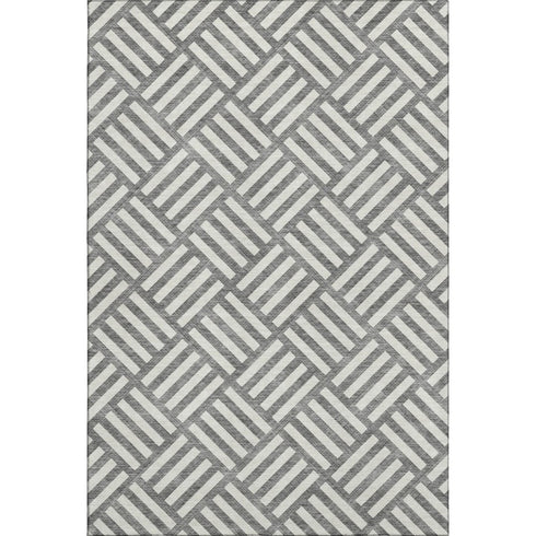 5' X 8' Charcoal And Ivory Geometric Washable Area Rug With UV Protection