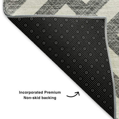 5' X 8' Charcoal And Ivory Geometric Washable Area Rug With UV Protection