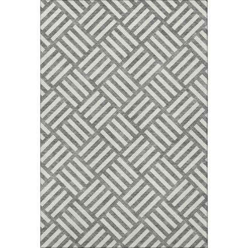 5' X 8' Charcoal And Ivory Geometric Washable Area Rug With UV Protection