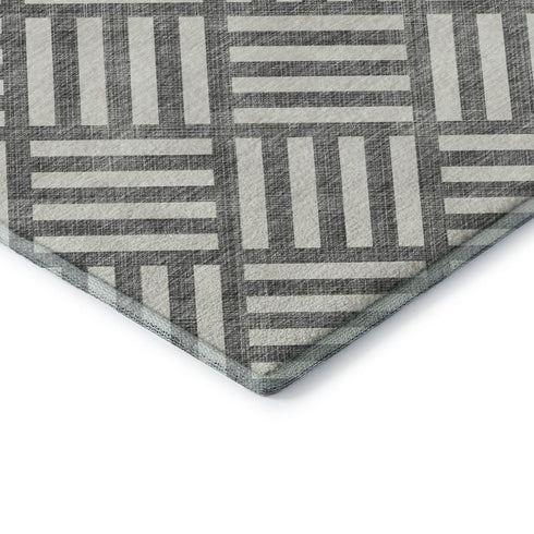 8' X 10' Charcoal And Ivory Geometric Washable Area Rug With UV Protection