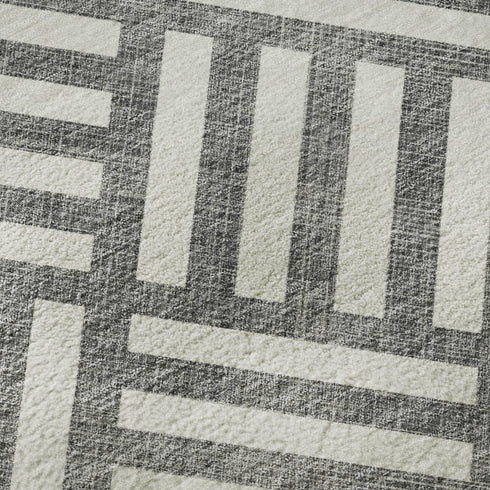 8' X 10' Charcoal And Ivory Geometric Washable Area Rug With UV Protection