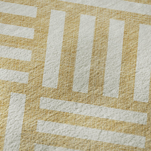 5' X 8' Gold And Ivory Geometric Washable Area Rug With UV Protection