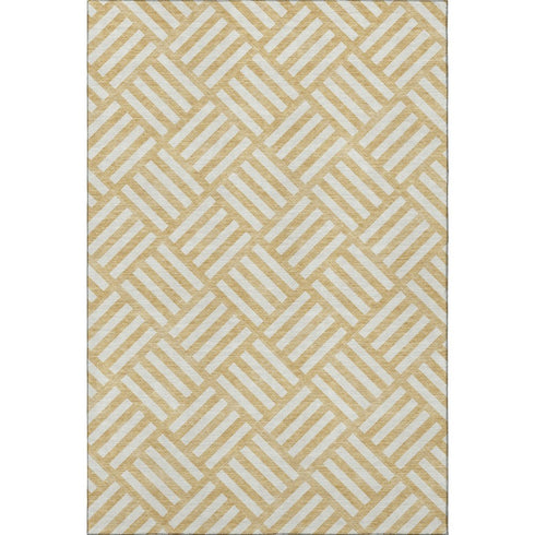 8' X 10' Gold And Ivory Geometric Washable Area Rug With UV Protection