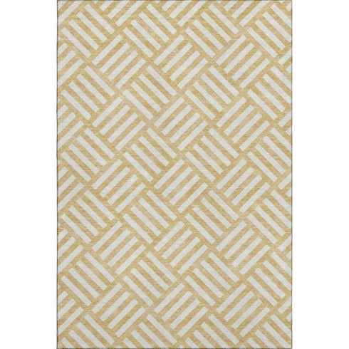 8' X 10' Gold And Ivory Geometric Washable Area Rug With UV Protection