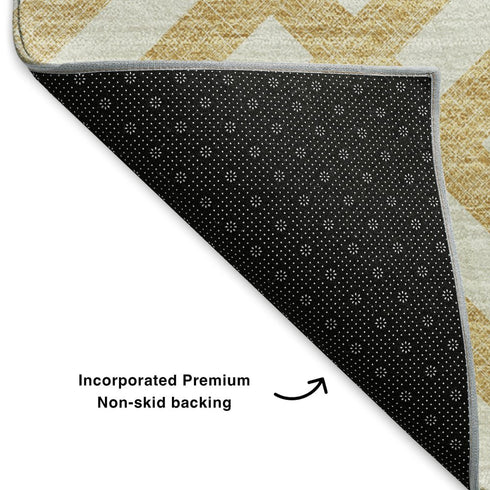 8' X 10' Gold And Ivory Geometric Washable Area Rug With UV Protection